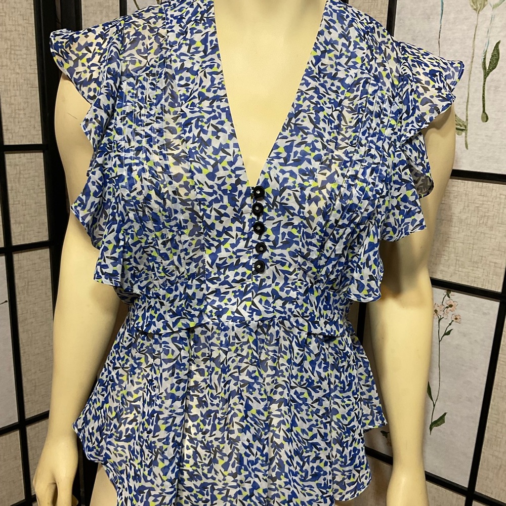 Liv Blue and White Ruffle Blouse